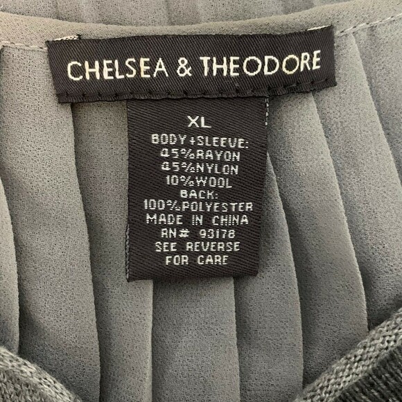 Chelsea & Theodore Knit Sweater Women XL Pleated Sheer Back Long Sleeve Gray - Picture 8 of 10